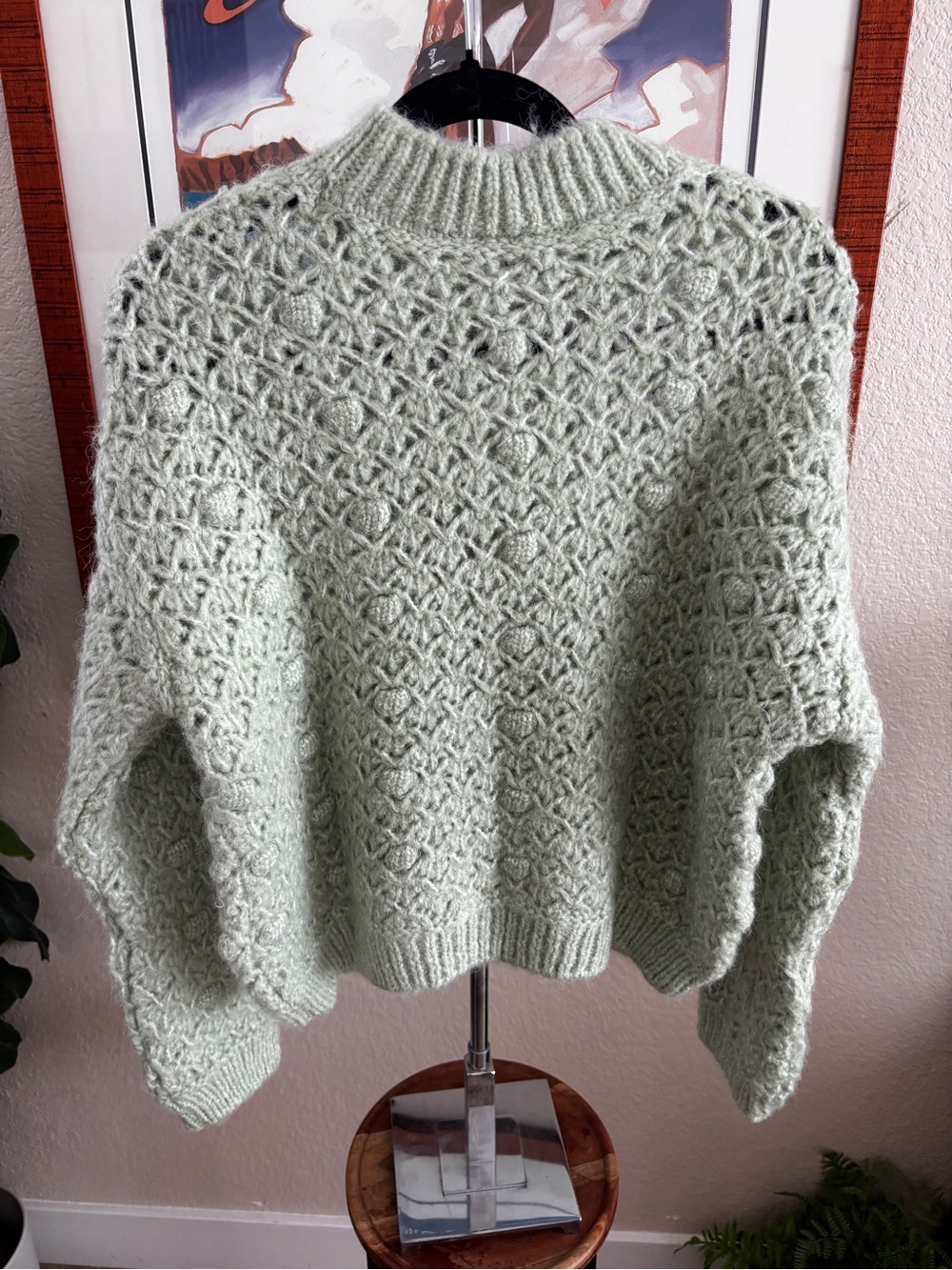 NWT Mango Mint Green Open-Knit Crewneck Popcorn Texture Sweater - Picture 6 of 9